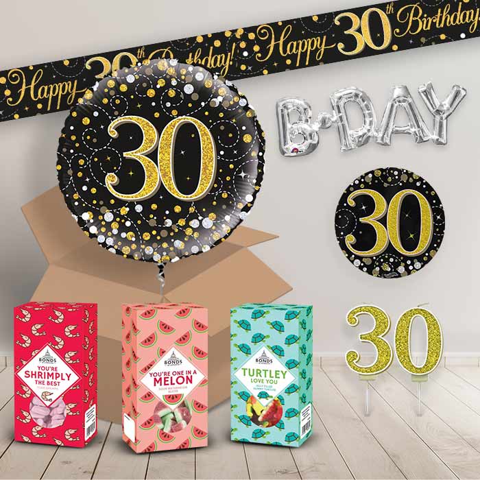 30th Birthday in a Box Package includes Sweets, Black and Gold Balloon and Decorations image 2